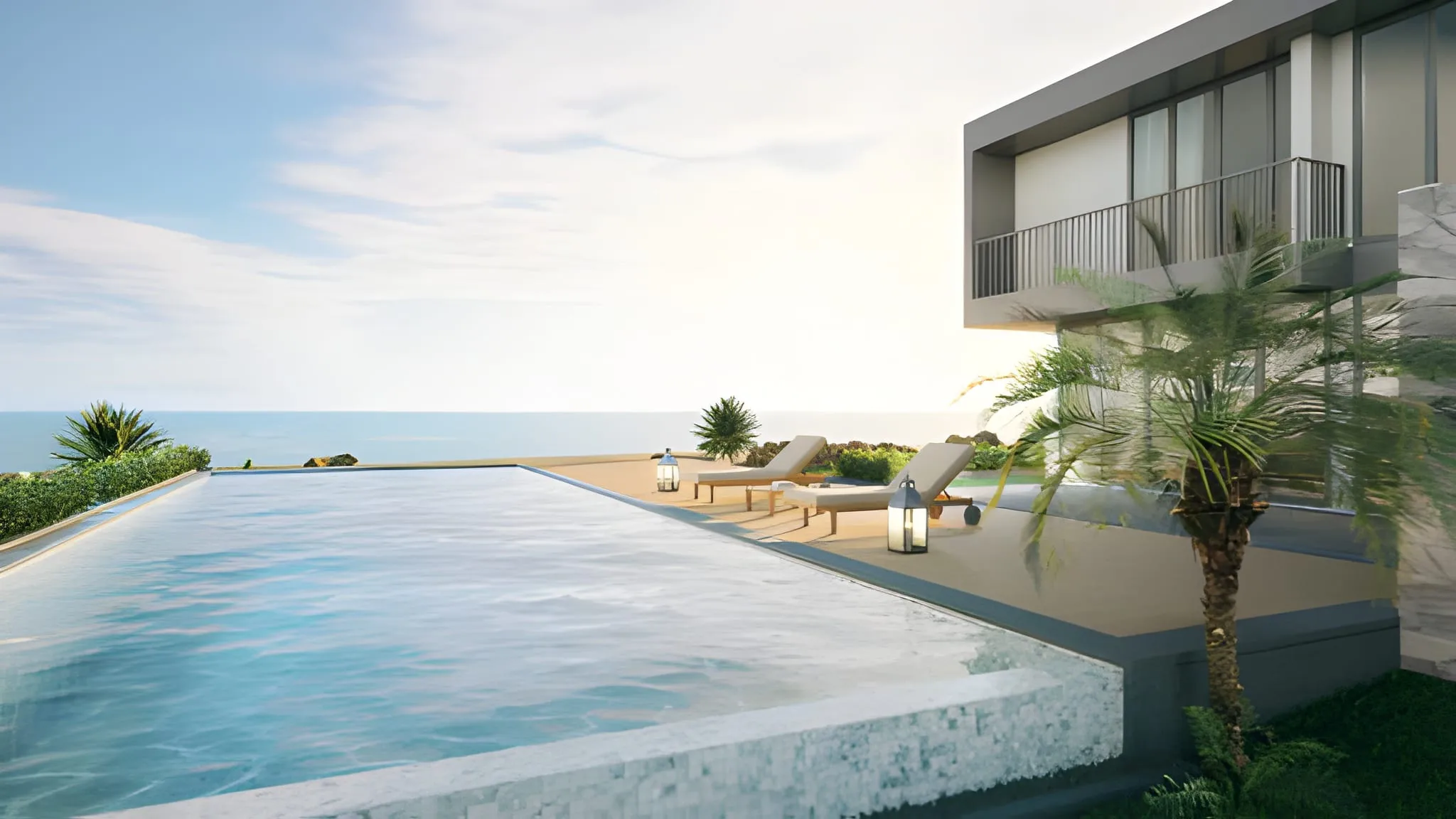 modern beach entry pool